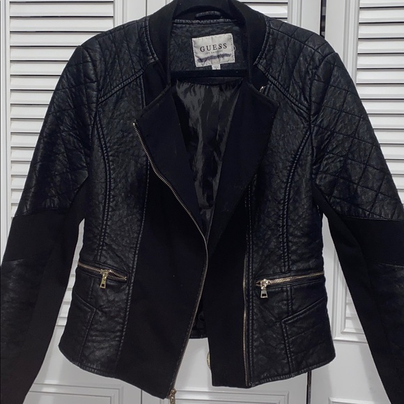 GUESS Early 2000s Faux Black Leather Jacket with Quilted Design - Picture 6 of 8
